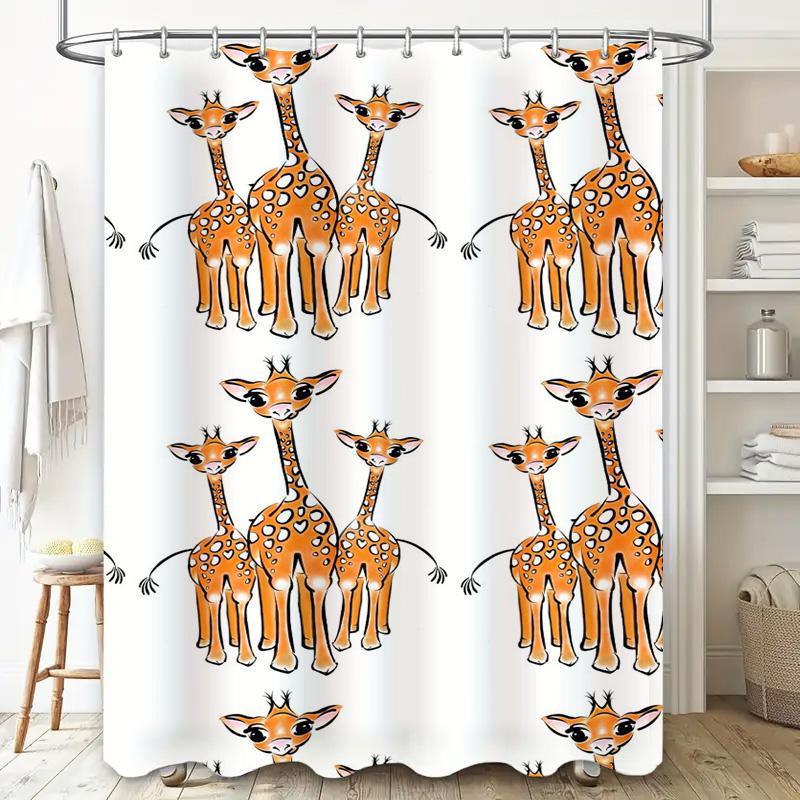Animal Print Shower Curtain Kids Bathroom Decor With Cute Giraffe Design 180Cm Waterproof Fabric For Bathtub