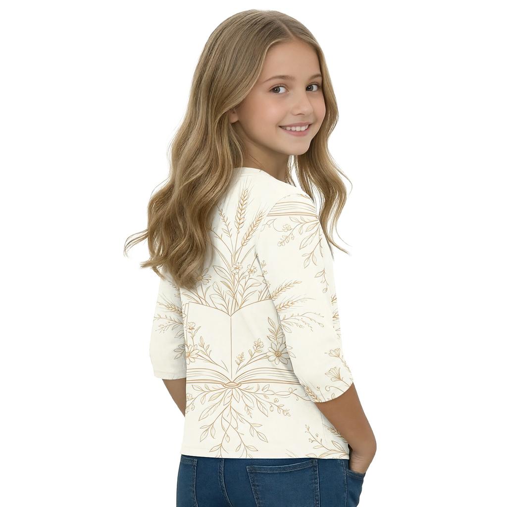 Children's Casual Printed 3/4 Sleeve Round Neck T-Shirt for Back to School Everyday Wear