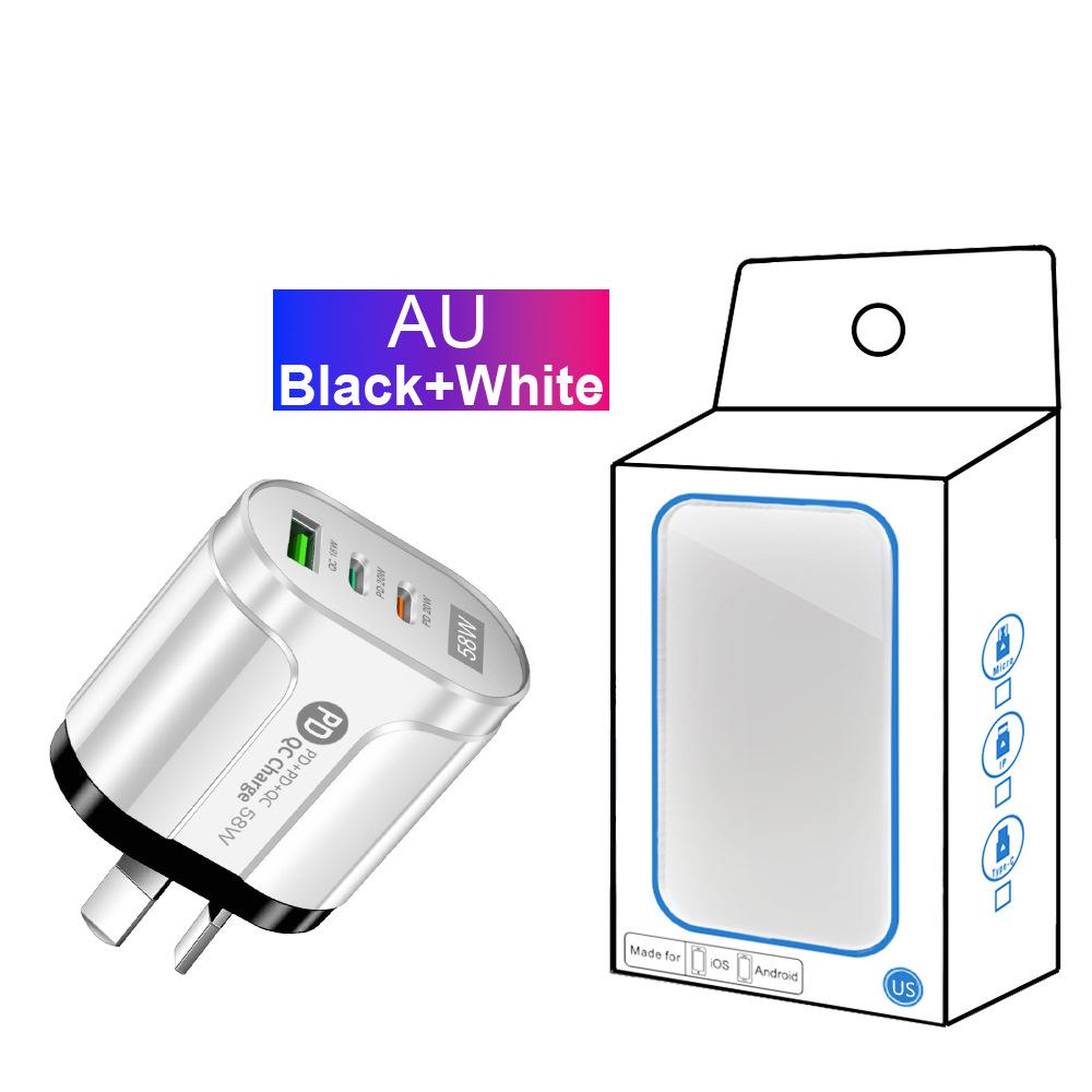58W Dual Fast Charger: 2PD + QC3.0 for EU/US/UK/AU Plugs
