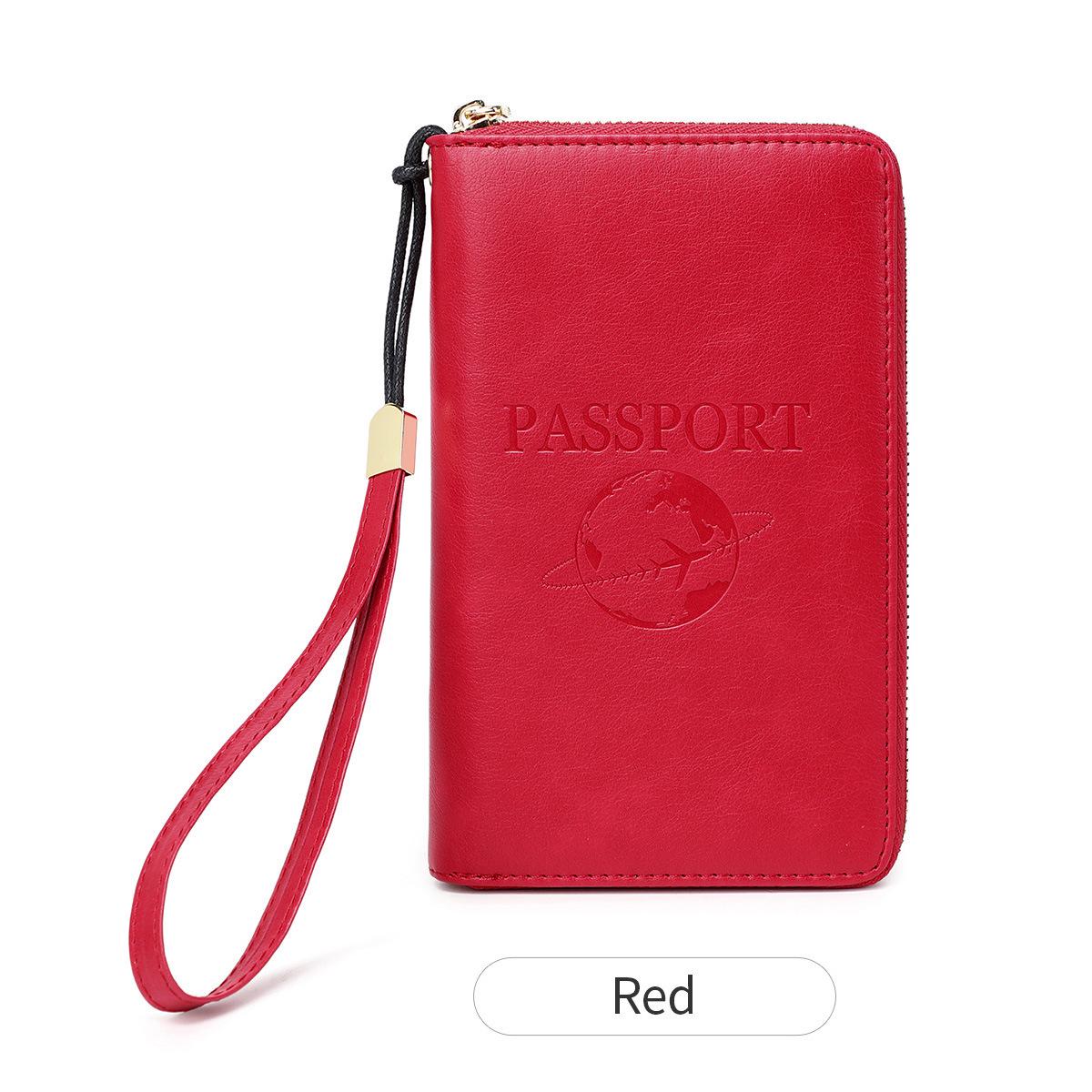 

2024 RFID Travel Passport Wallet - Long Zipper, Multifunctional Holder for Documents, Tickets, and More красный