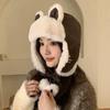 Faux Leather Winter Pilot Hat Bear Ear Cycling Lei Feng Hat Casual Trapper Hat  Outdoor