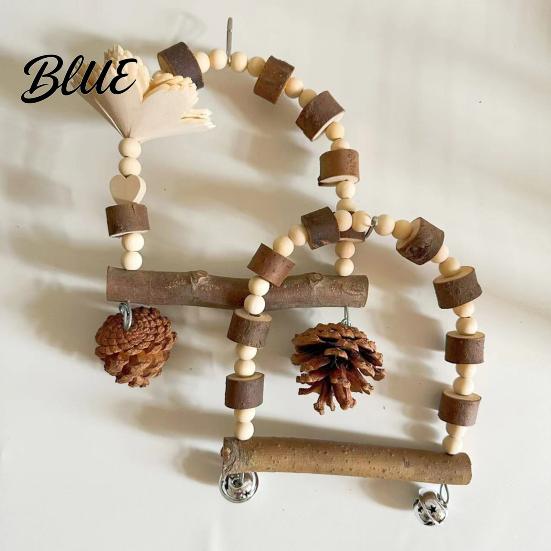Bird Standing Branch Wooden Parrot Swing Toy Hanging Perch Stand with Pinecone/Bell Cage Natural Wood Toy for Parakeet Cockatiel Finches Conures