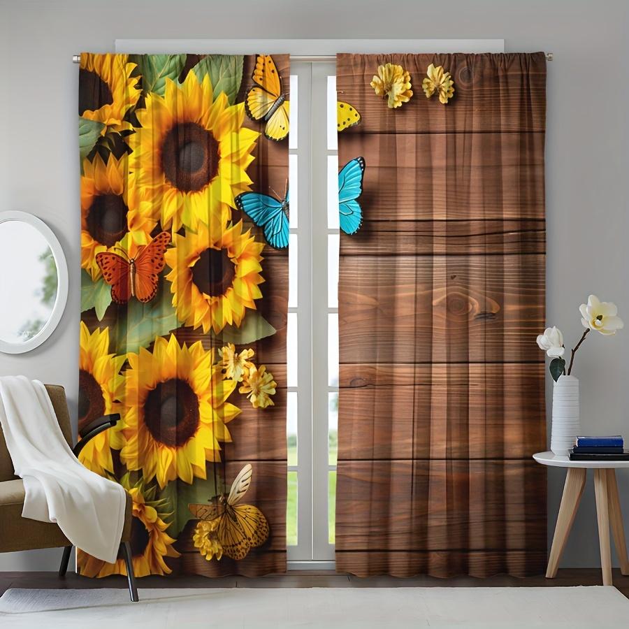 

2 шт. Винтажная дверь, занавеска с рисунком подсолнуха, карниз для штор, карманные шторы для гостиной, шторы для спальни, декор комнаты W110 X H240(CM)X2&Grommet Top