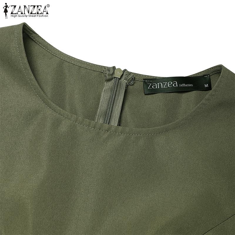 ZANZEA שמלת קיץ עם שרוולים קצרים וצווארון עגול מזדמן לנשים