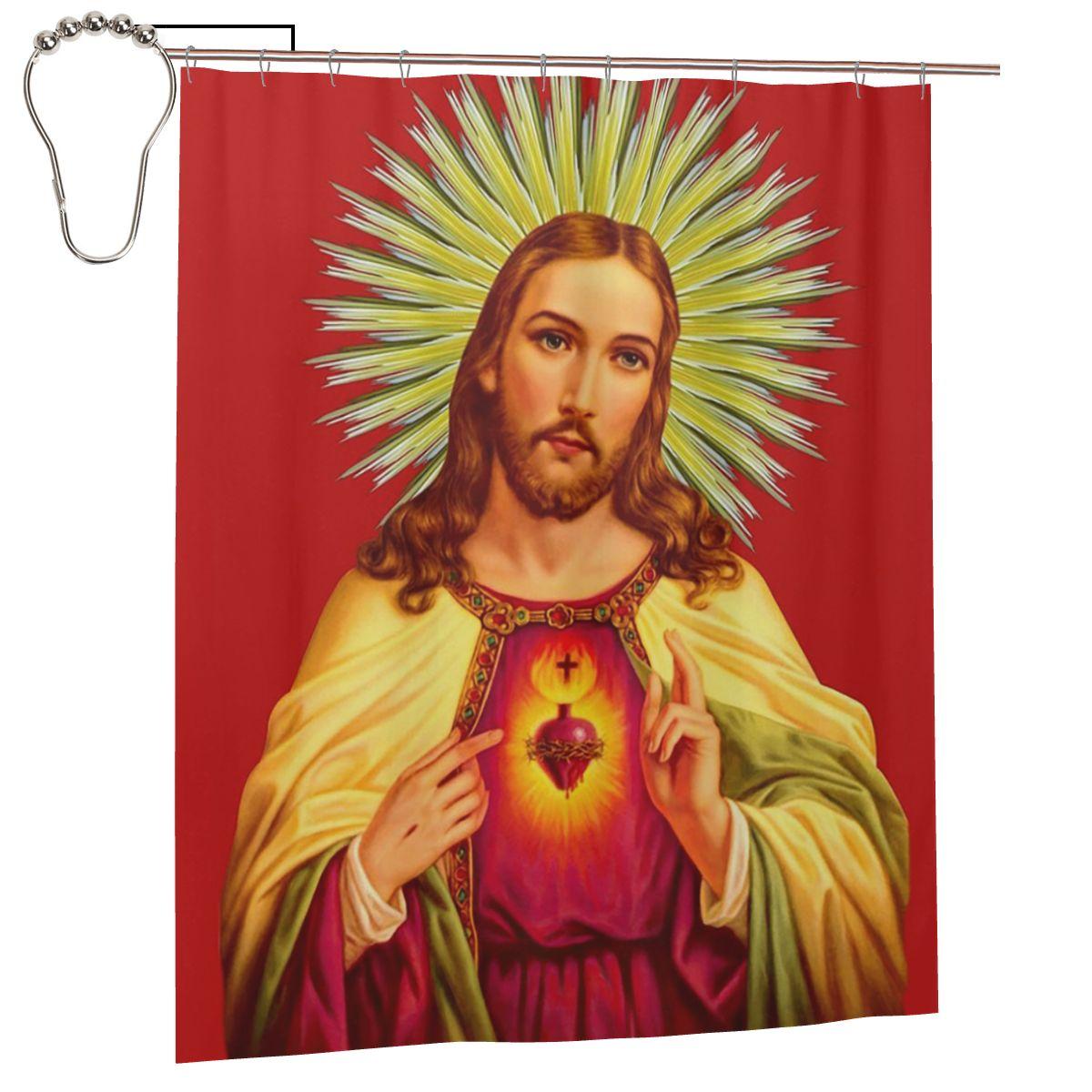 Resurrected Jesus Jesus Biblical References Shower Curtain Bathroom Polyester Waterproof Bath Curtains With Hooks W60H190(CM)-1 Pcs