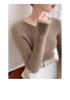 Women's Wool-Cashmere Slim Fit Seamless Sweater, Long Sleeve, Versatile Knit Base Layer with Round Neck and Rolled Hem.