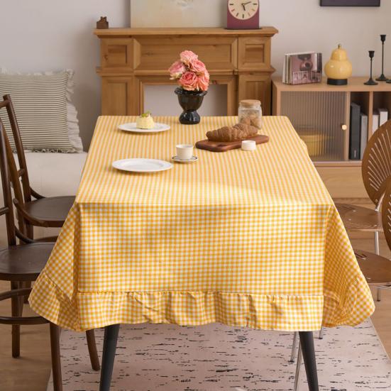 Retro Plaid Ruffle Tablecloth Cotton Linen Farmhouse Table Cover Rustic Machine Washable Tablecloth for Dining Room Garden Party Wedding Baby Shower
