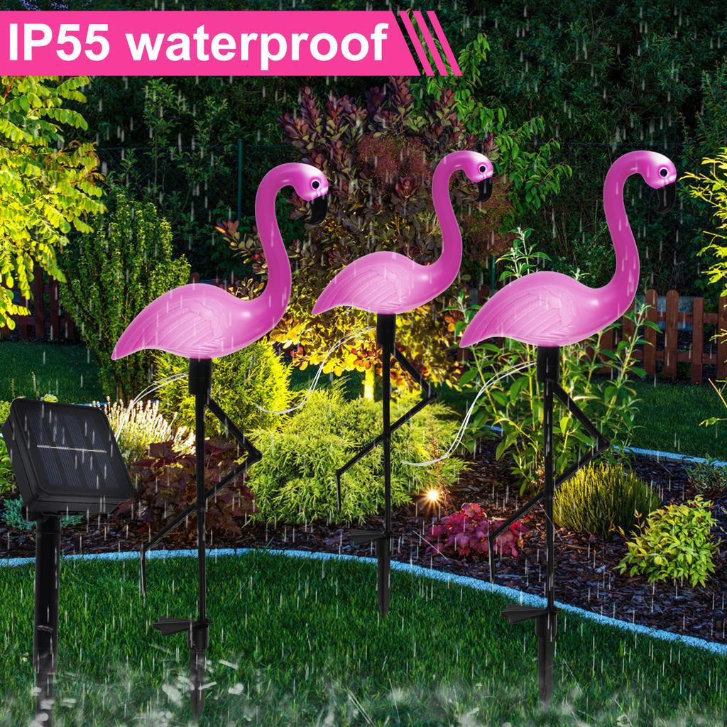 LED Solar Flamingo Light IP55 Flamingo Stake Light Auto On/Off Pink Flamingo Garden Floor Lamp Decorative Landscape Yard Light