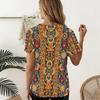 Women Plus Size U Neck Short Sleeve Printed T Shirt Geometric Pattern Navy Blue Curved Hem