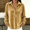Women Long Sleeve Casual Shirt Loose Fit Button Placket Polo Collar Plain Blouse Soft Fabric Comfortable Everyday Top