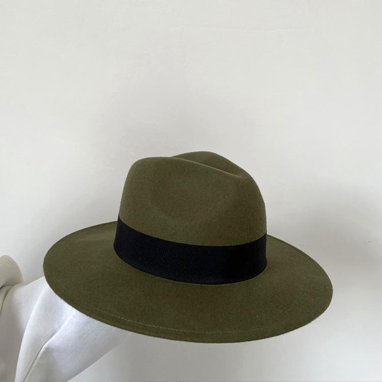 Dongdaemun ins wind blogger army green jazz top wool felt hat casual temperament wool top hat