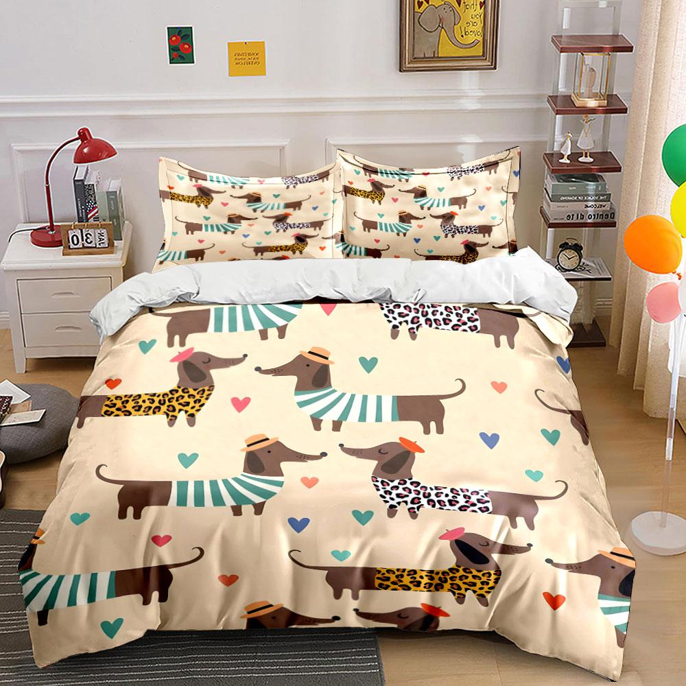 "Dachshund Trio in Stylish Outfits" kid's and adults' bedroom decor, Exquisite three-piece bedding set gift
