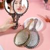 Vintage European Handheld Makeup Mirror Luxury Embossed Flower Hand Mirror Portable Cosmetic Mirror Vanity Tools for Women Gift