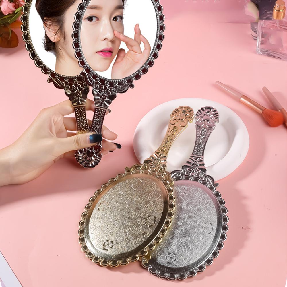 Vintage European Handheld Makeup Mirror Luxury Embossed Flower Hand Mirror Portable Cosmetic Mirror Vanity Tools for Women Gift
