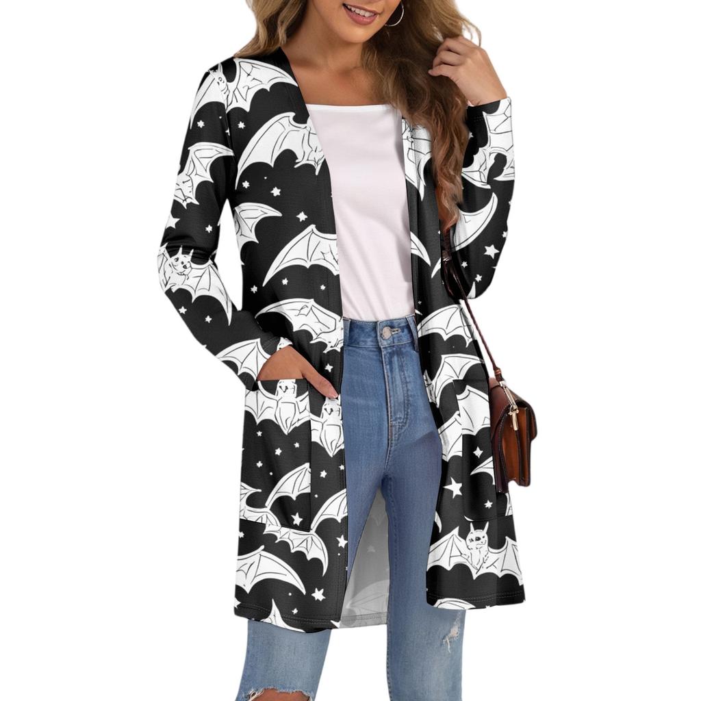Women's Fashion Casual Comfortable Halloween Printed Mid-Length Cardigan With Pockets Jacket