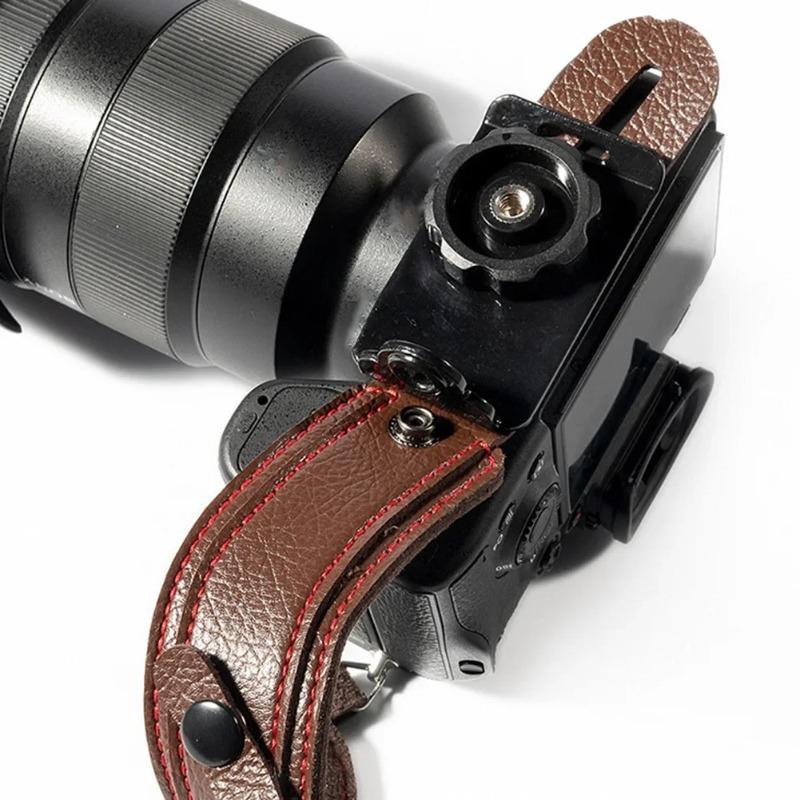 Leather S-Shaped Ergonomic Waterproof Durable Double Locking Clasp Hand Grip Wrist Strap for SLR Camera