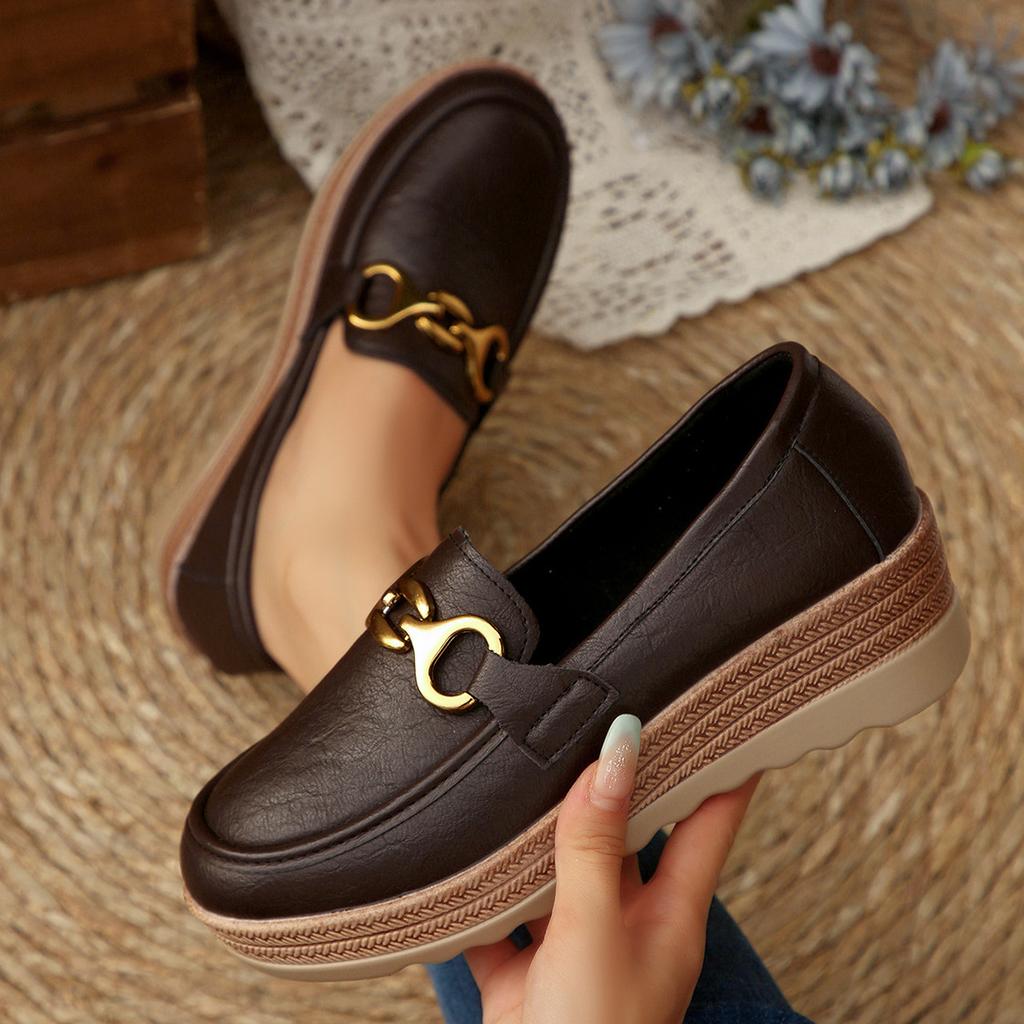 Scarpe platform muffin primavera e autunno nuove pelle morbida tacco zeppa basso scarpe basse stile britannico retrò marrone scarpe comode