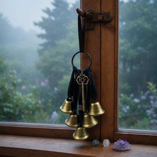 Boho Wall Hanging Ornament Witch Bells for Door Knob Protection, Handmade Rustic Farmhouse Decor Hanger, Vintage Decorative Bell Home Room Witchy