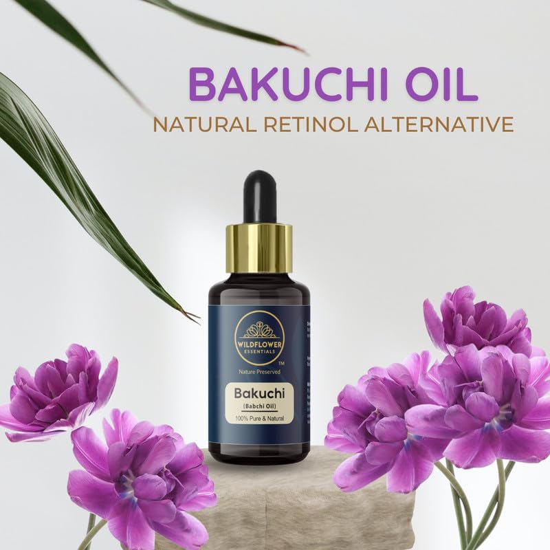 Olio Bakuchi Wildflower Essentials (Babchi) Spremuto a Freddo Puro e Naturale per Pelle, Capelli con Contagocce in Vetro 30ml