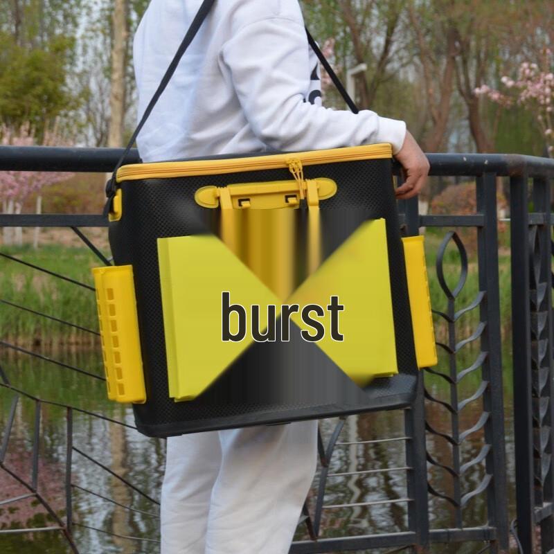 EVA Foldable Live Fishing Bucket with Rod Holder and Side Pocket