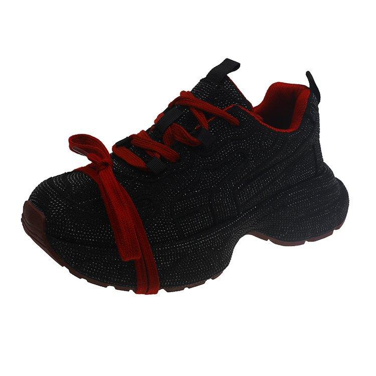 European Ankara Red Full Diamond Dad Shoes Women 2025 New Versatile Platform-soled Sports Shoes Fried Street Casual Shoes Tide