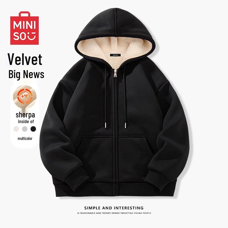 MINISO Men's Heavyweight Fleece-Lined Hooded Zip-Up Sweatshirt