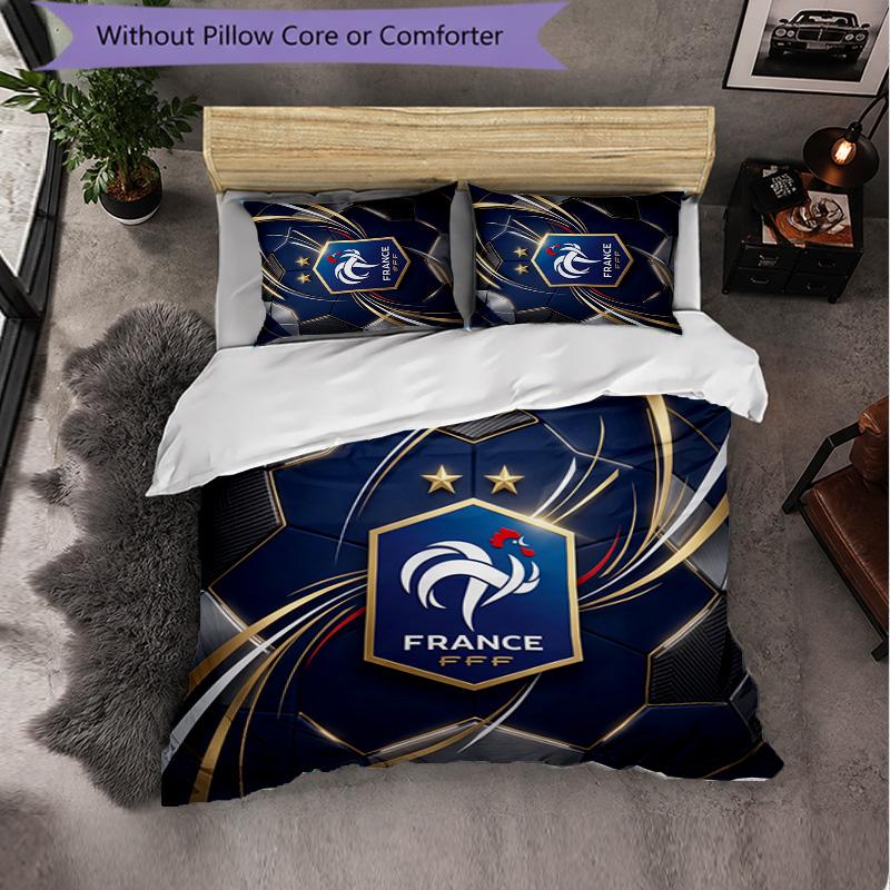 France Football Pattern 3 Pieces Bedding Set Soft Microfiber Duvet Cover with Pillow Cases for Bedroom