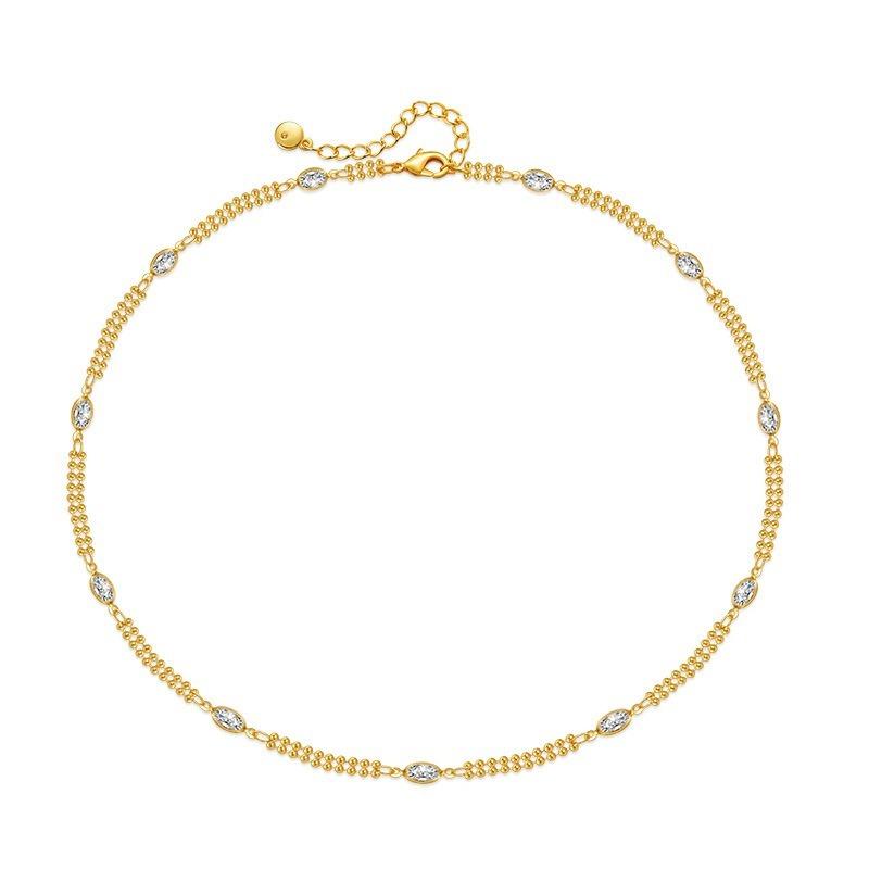 K Gold Plated Beaded Chain Clavicle Necklace Handmade Minimalist Cool Style