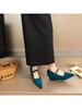 New French Retro One-button Shallow Opening Mary Jane High Heels for Women with Wedge Heels and Pointed Toe