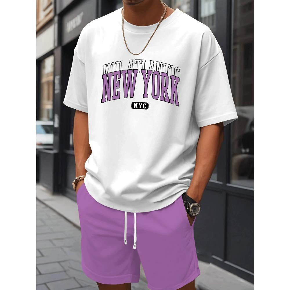 New York Men's Short-Sleeve T-Shirt and Shorts Set Relaxed-Fit Casual T-Shirt Creative Streetwear T-Shirt Unique Casual Apparel