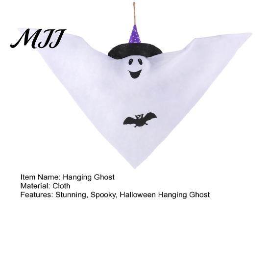 Hanging Ghost Decoration Halloween Decoration, Cute Flying White with Witch Hat Spooky Figure And Bat Pattern for Indoor Outdoor Yard Patio Home