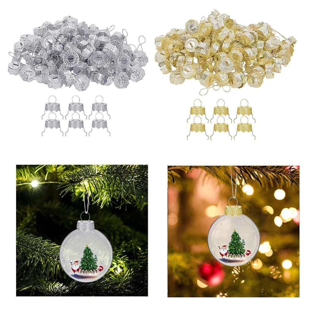 DIY Round Christmas Ornament Tops Caps Gold Hanger Accessories Ball Cover for Elegant Xmas Party Decor