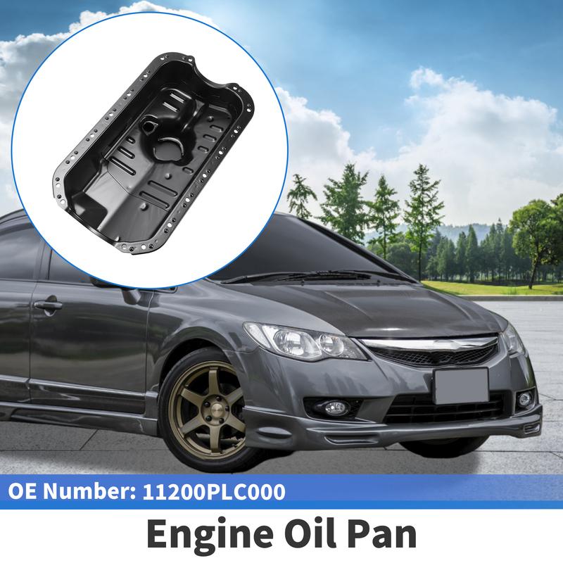 UXCELL No.11200PLC000 Engine Oil Pan Oil Pan Sump Transmission Oil Pan for Honda Civic 2001-2005 Iron Black