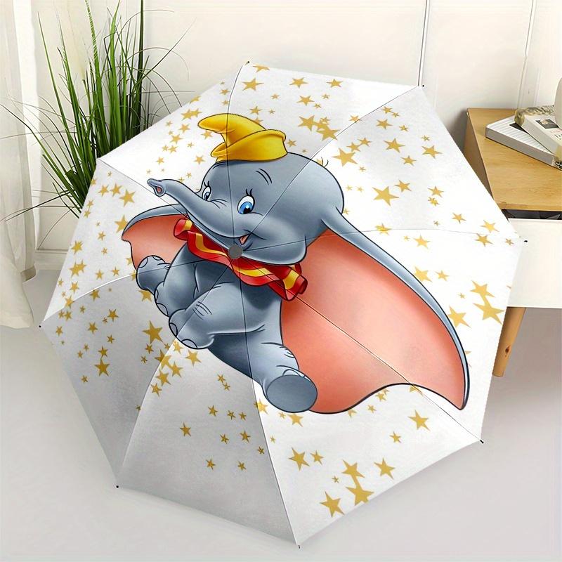 Dumbo,Elephant,Fantasy Theme Automatic Compact Folding Cute Umbrella - Portable and Durable, 8-Bone Iron Umbrella for All Weather0707079
