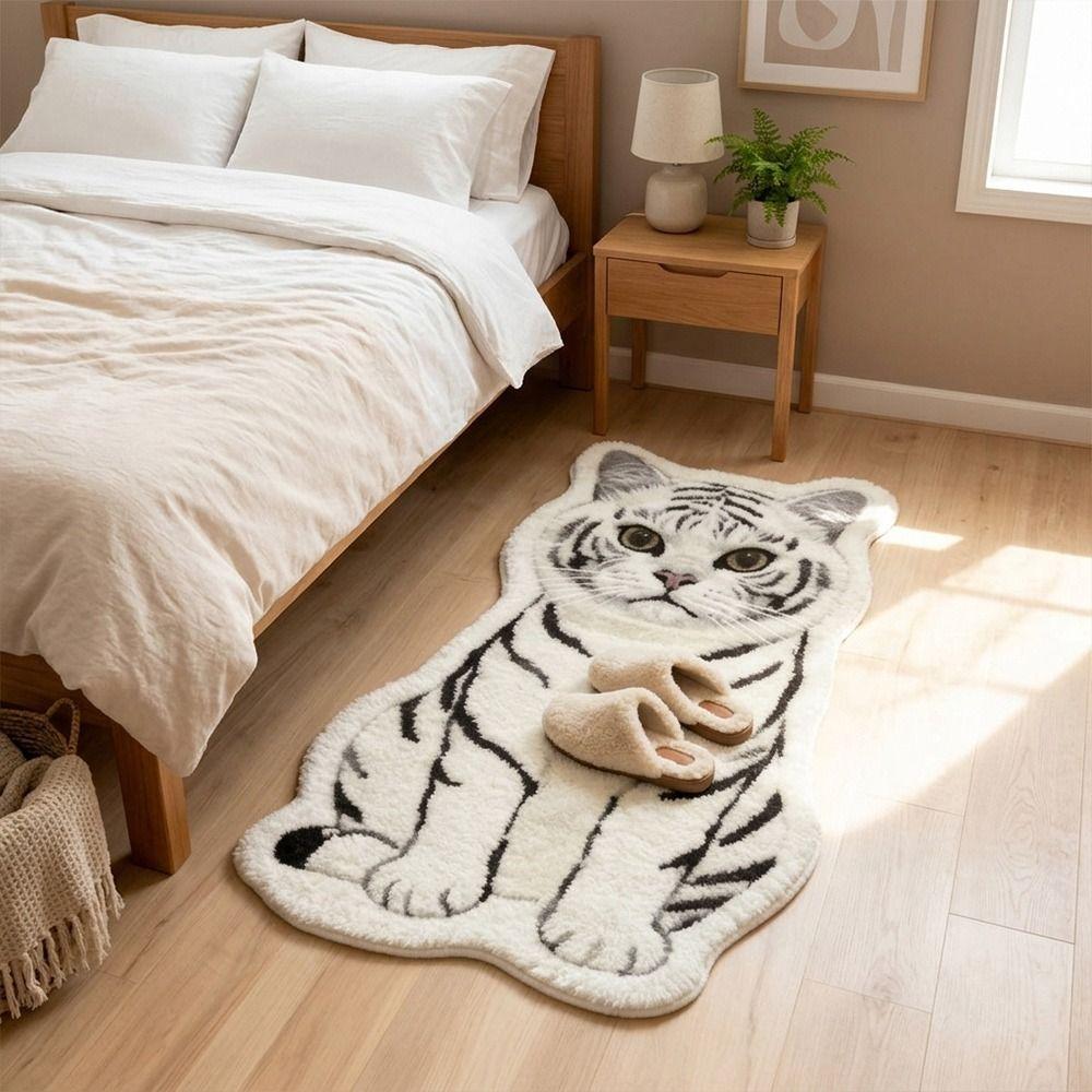 Soft Plush Cat-Shaped Area Rug Anti-fouling Cartoon Carpet Funny Home Decor Carpet  for Bedroom