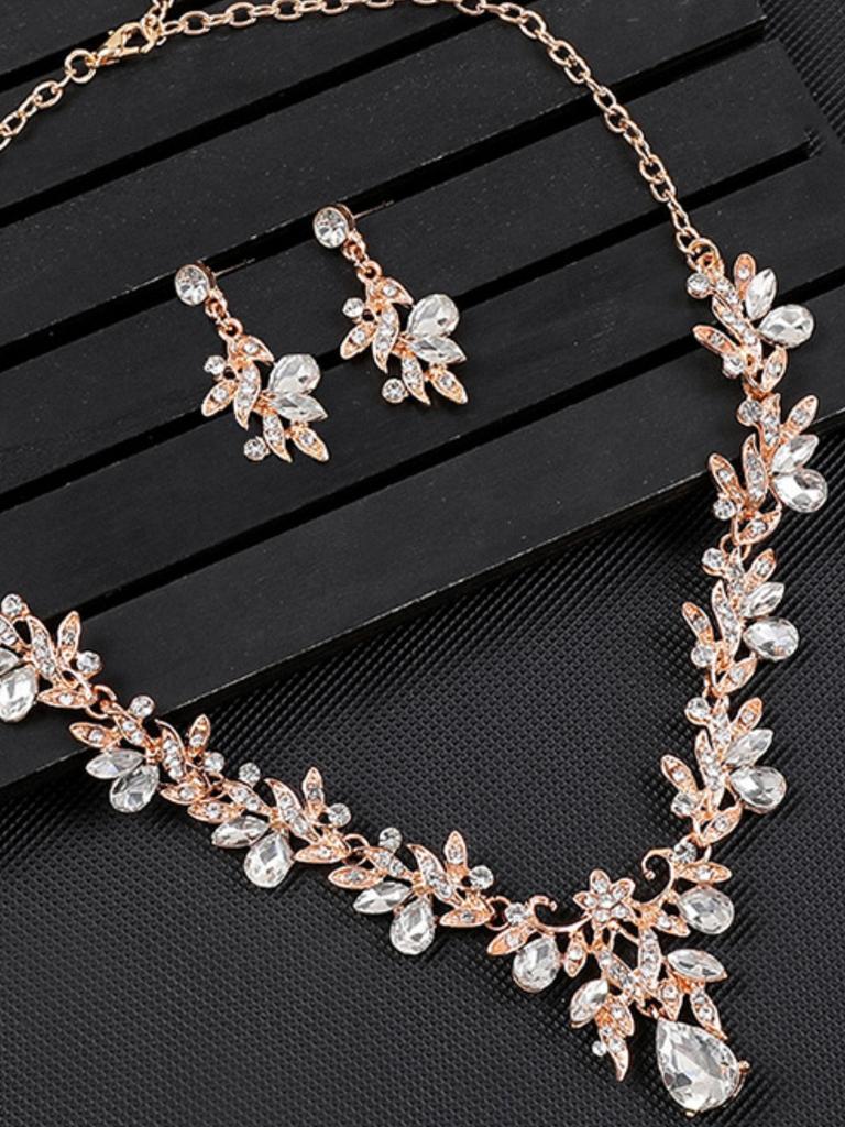 3pcs Zircon Set with Artificial Crystal Earrings and Necklace, Suitable for Women To Attend Parties