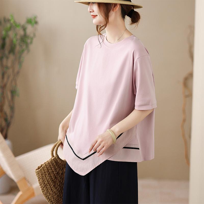 DIMANAF 2026 New Plus Size Summer Women T-Shirts Casual Lady Tops Tunic Shirt Oversize Loose Tees Cotton Solid