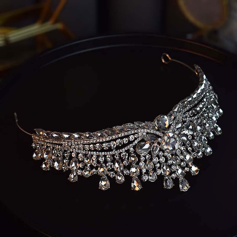The New Light Luxury Crystal Crown Baroque Bride High End Styling Hair Accessory Birthday and Makeup Women's Crown Is Grand and Elegant
