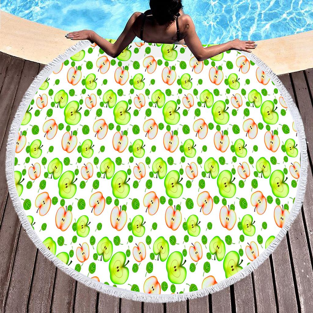Apple Round Beach Towel Cartoon Fruit Print Beach Blanket Soft Microfiber Quick Dry Towel for Men Women Swim Pool Sport Picnic