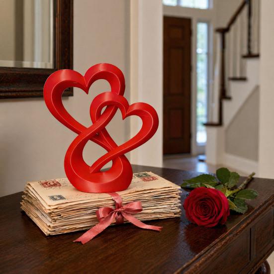 yangyizhi Intertwined Hearts Figurine, 3D Printed Love Statue, Table Centerpiece Sculpture for Living Room Wedding Romantic Gift