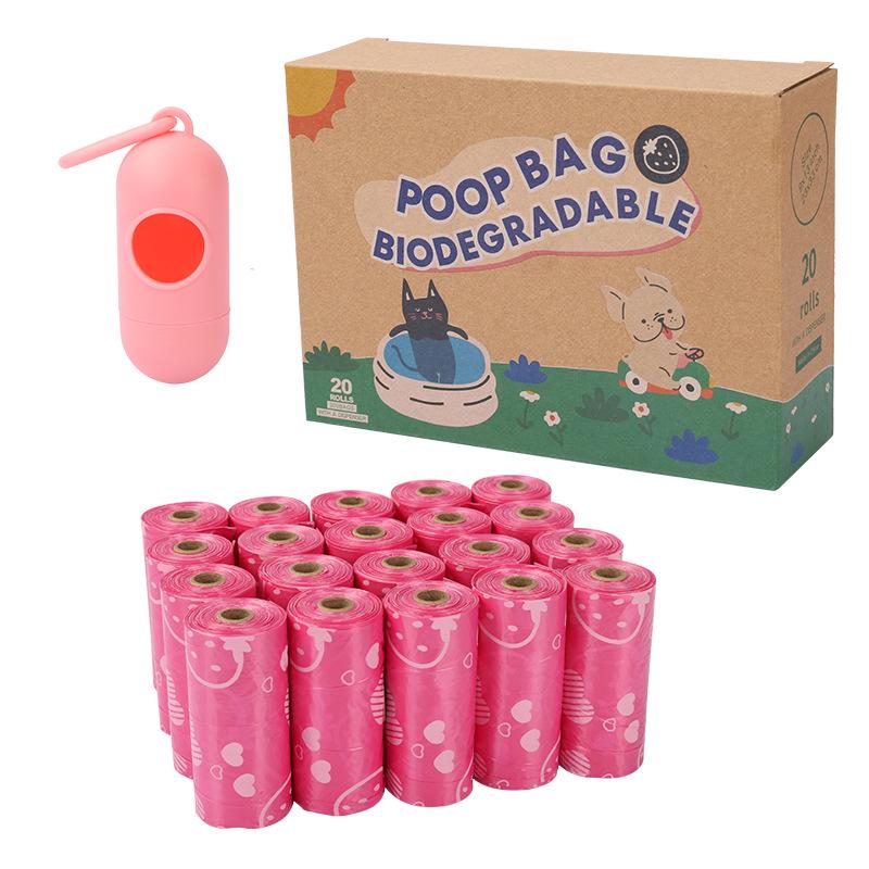 Biodegradable Strawberry Scented Dog Poop Bags with Dispenser - Thick and Durable