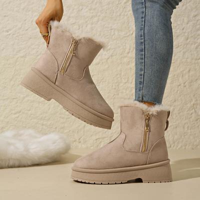 Botas de Neve de Pelúcia Grossa para Mulher Novas Manter Aquecido Sapatos de Algodão Confortáveis Botinhas de Cano Curto com Plataforma Botas Antiderrapantes para Exterior Mulher