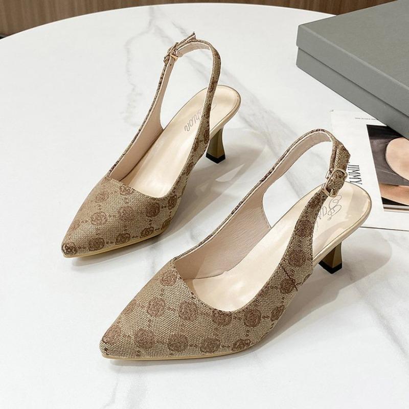 Sandales à talons hauts pointus brodés pour femmes, chaussures simples à demi-tête à dos creux, chaussures décontractées multifonctionnelles à la mode