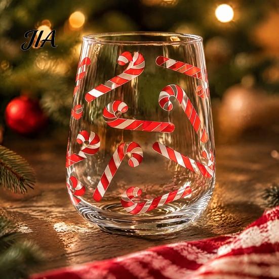 Decoración del Hogar Cristalería Vasos para Cócteles Navideños, Vaso con Diseño de Papá Noel Muñeco de Nieve Reno Árbol, 300ml Sin Plomo Cristalería para Mesa Festiva