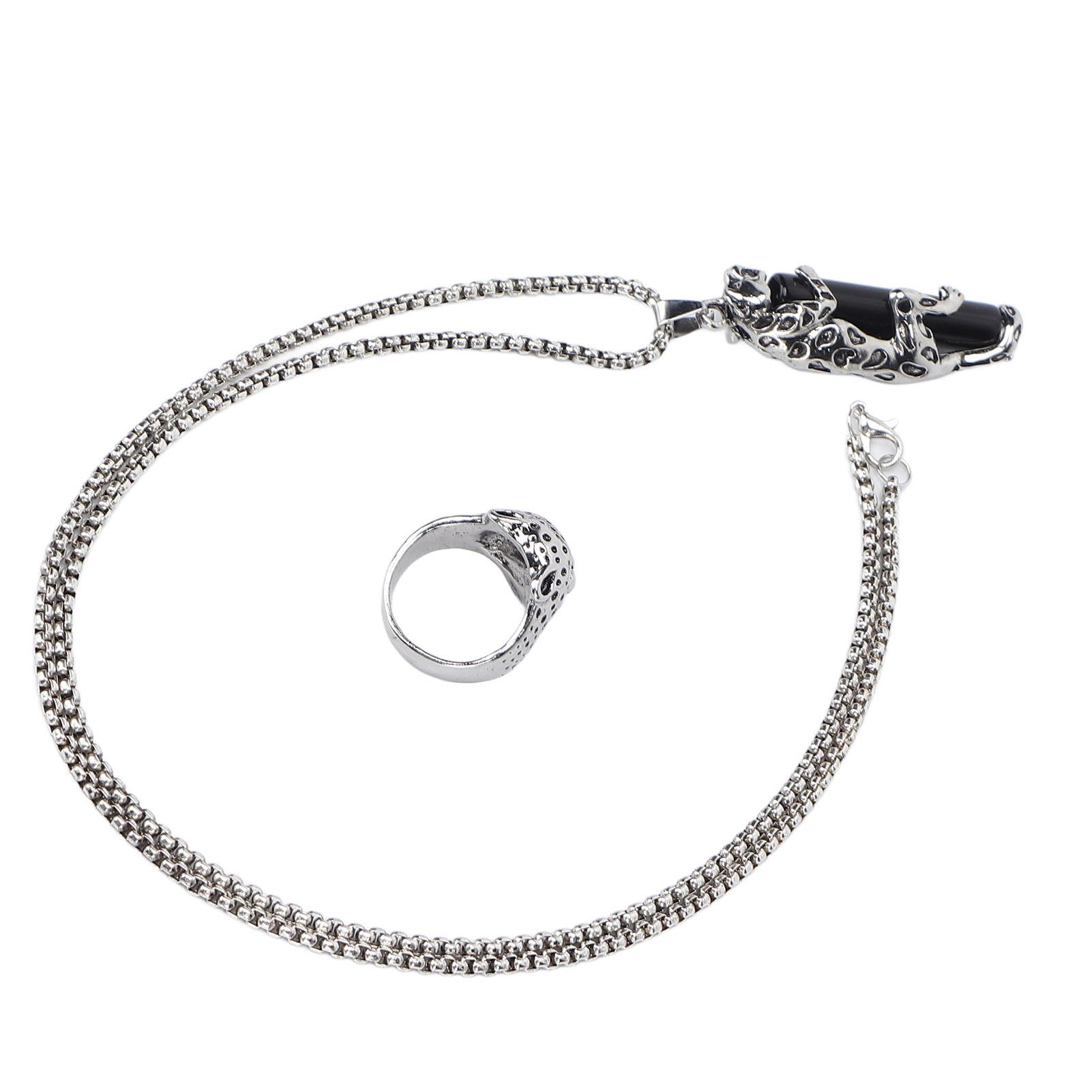 Pendant Necklaces Ring Set 2pcs Leopard Pillar Shape Pendant Necklaces Ring Jewelry for Men