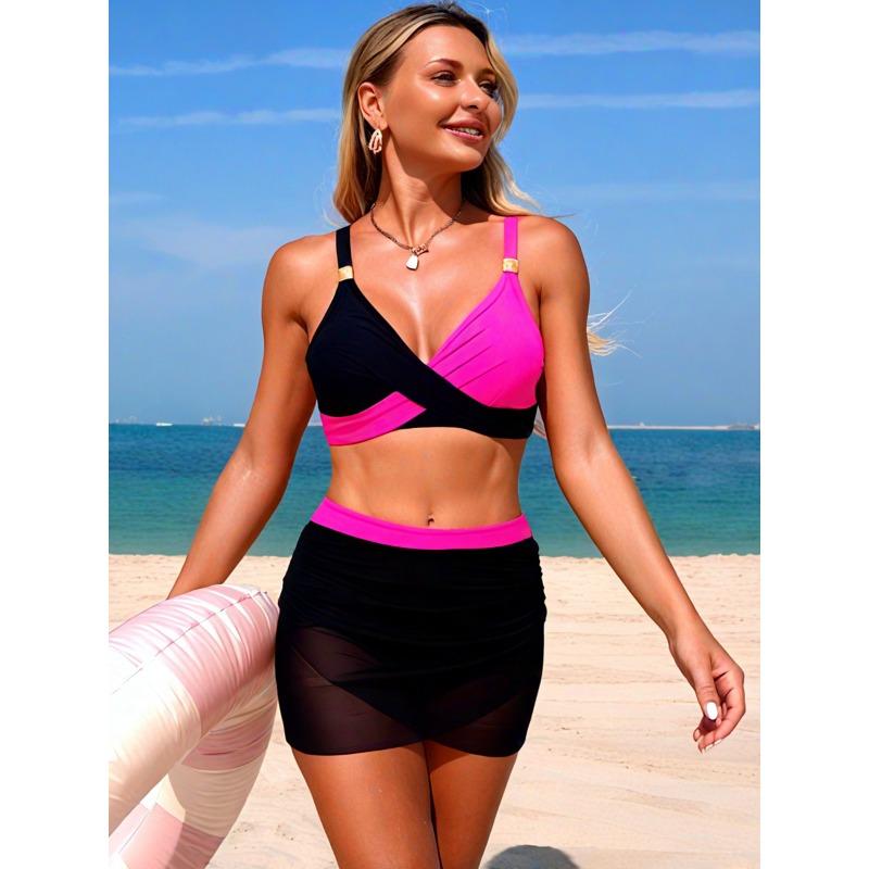 2026 New European and American Split Swimsuit Women's Mesh Skirt Sports Bikini Swimsuit