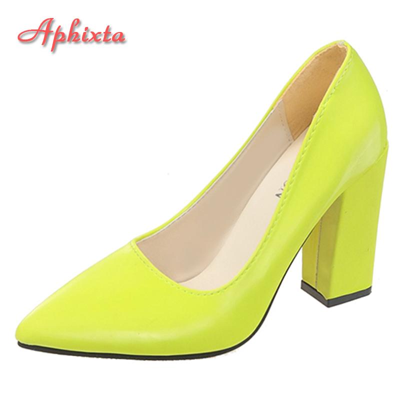 Fashion Aphixta 2025 New 10cm Square Heels Pumps Women Shoes Patent Leather Sexy Wedding Party Official Leisure Super Big Szie 31-50