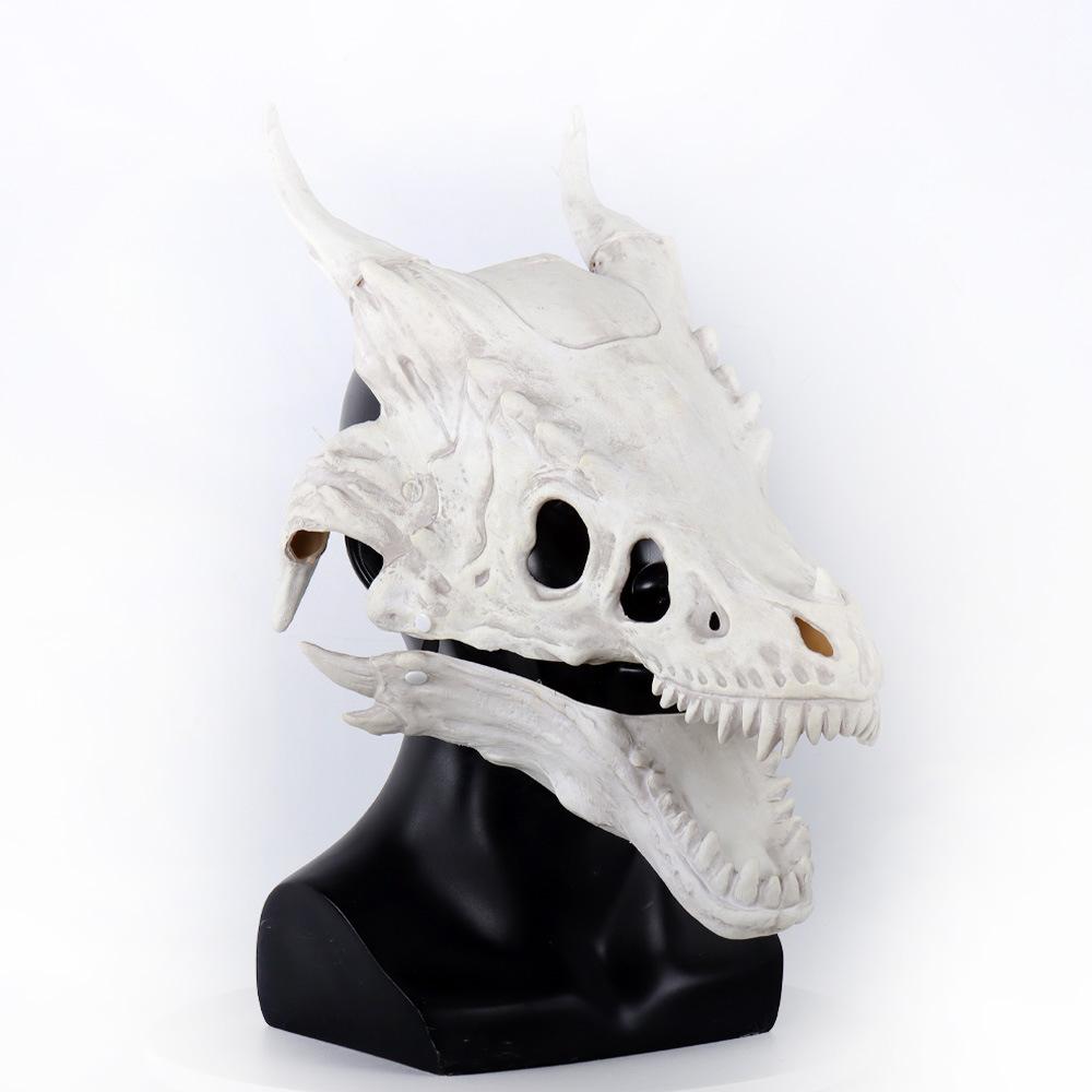 New Halloween Simulation Dragon Bone Mask Headgear with Moving Mouth, Dinosaur Latex Headgear, Animal Performance Props