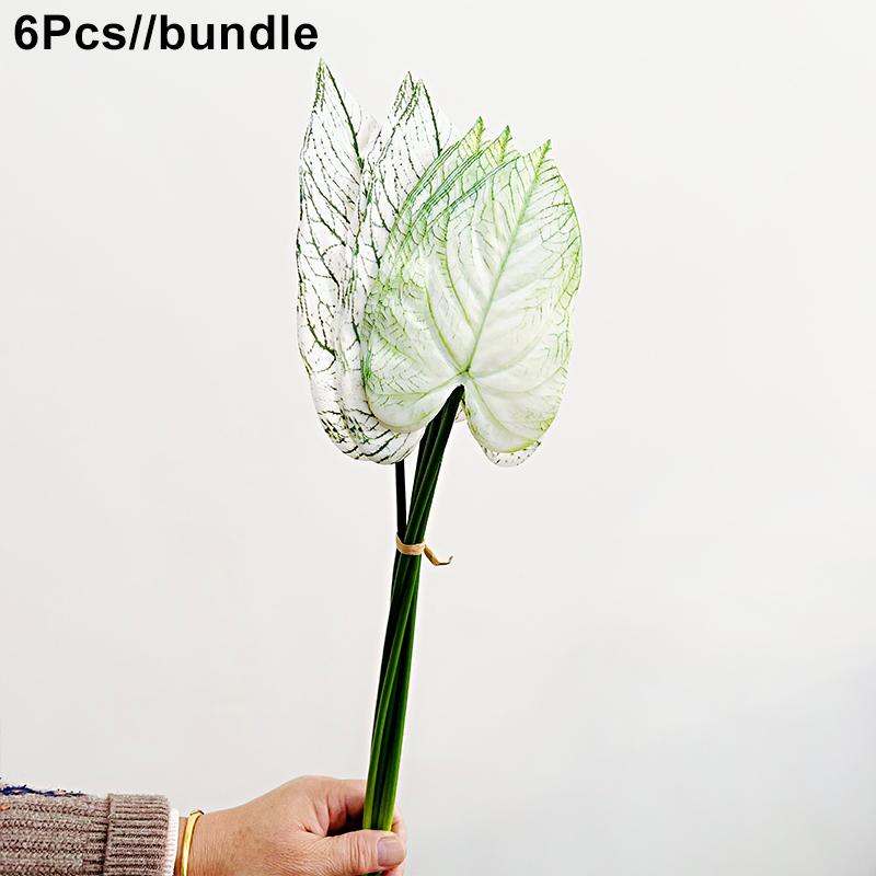 6 Stück Caladiumblatt Seidenblumen Blumengesteck Lange Stiele Künstlicher Bund Partydeko Kunstpflanzen Heimdeko Kunstgrün