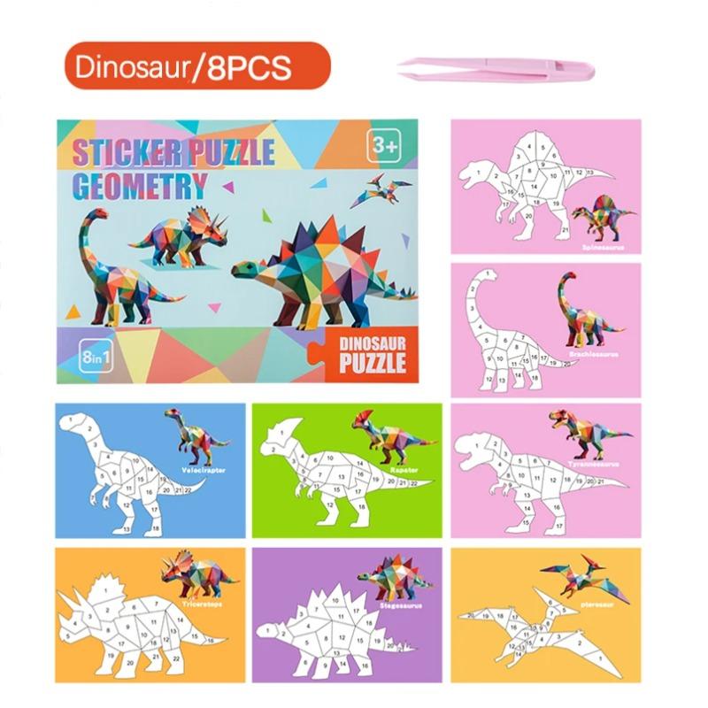 Geometric Sticker Puzzle Set - Five Themed Stickers Suitable For Children's Creative Color Matching And Fine Motor Skills